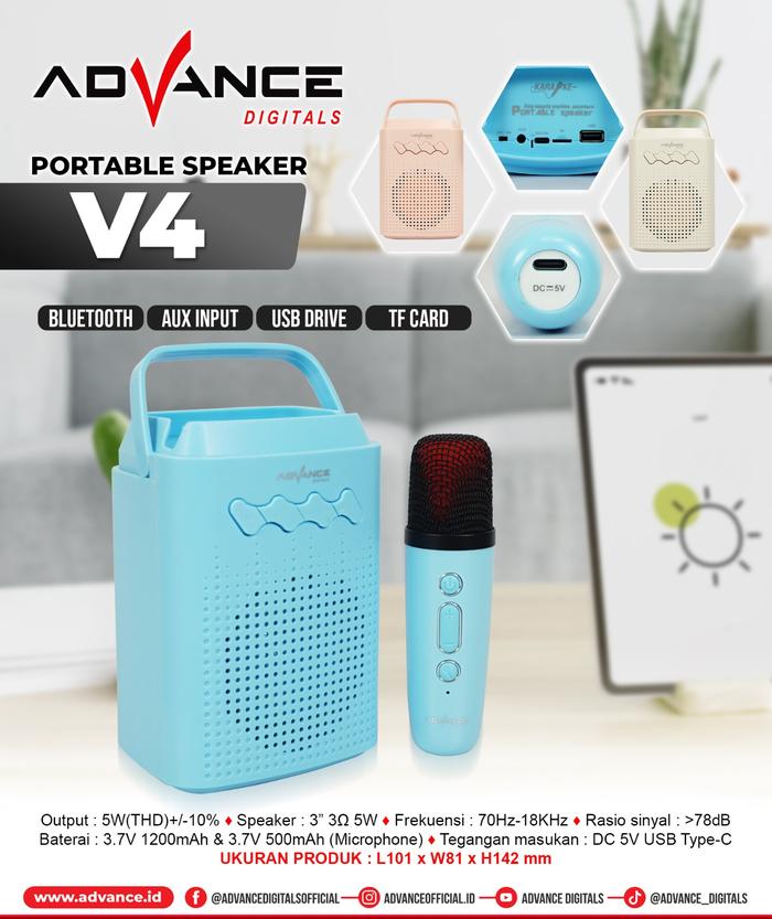 Gambar SPEAKER PORTABLE ADVANCE V-4 KARAOKE MINI BLUETOOTH FREE MIC - Biru Muda dari Advance Digitals Store1 undefined Tokopedia