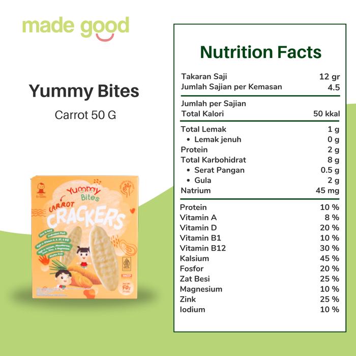 Gambar Yummy Bites 50gr Baby Rice Crackers -Snack Biskuit Bayi Sehat 6+ bulan - Carrot dari Madegood Market undefined Tokopedia