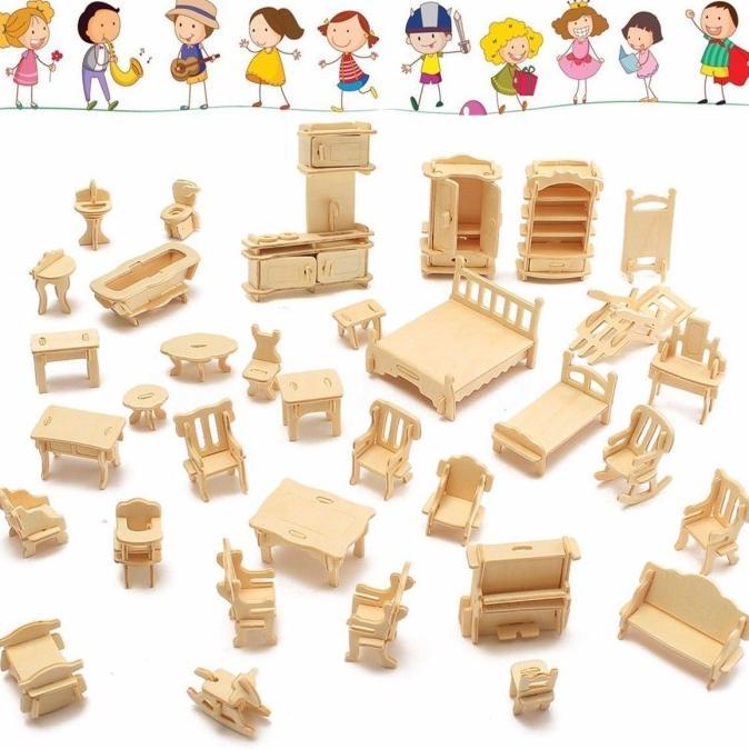 Gambar 3D Wooden DIY Building Mini Furniture Puzzle Kayu Rumah Boneka 34 Set dari cv.amanah store undefined Tokopedia