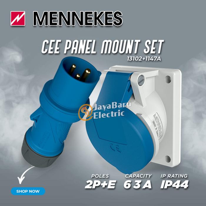 Jual MENNEKES Panel Mount Socket Receptacle 2P+E / 3 Pin 63A IP44 - Set ...