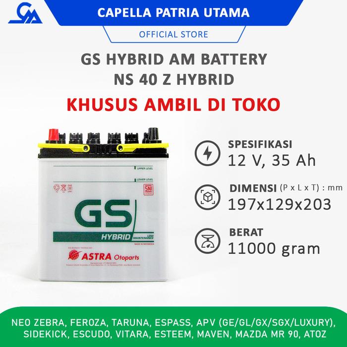 Gambar AKI GS ASTRA NS 40 Z NS40Z HYBRID TERIOS FEROZA BALENO (SELF PICKUP) - PICKUP&INSTALL dari Capella Patria Utama undefined Tokopedia