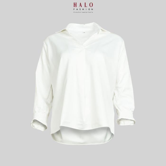 Gambar [Halo Fashion] Ashley  Kemeja Top Satin Korean Fashion - White, M dari HaLook undefined Tokopedia