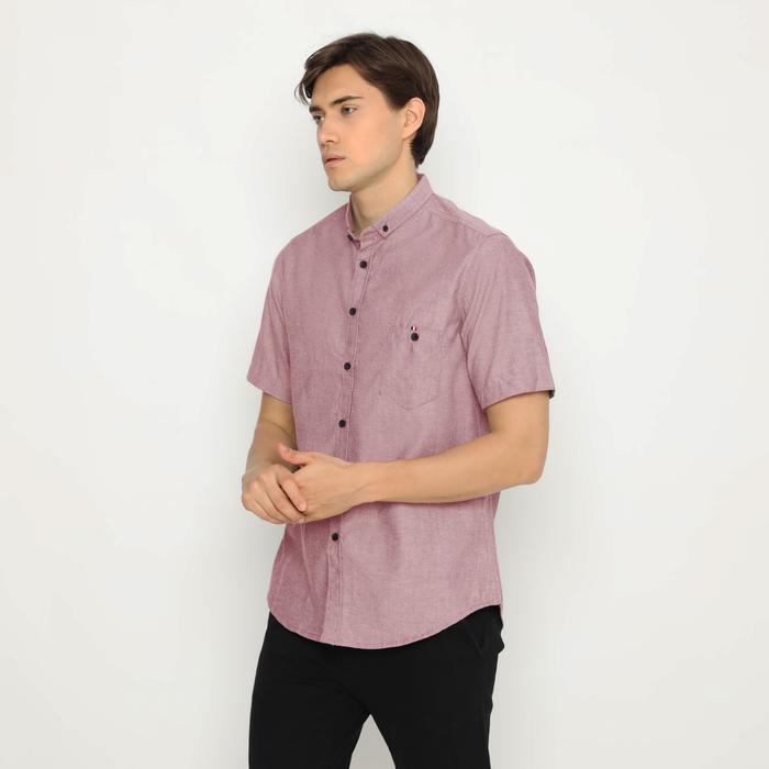 Gambar 4498 Baju Hem Kemeja Pria Cowok Lengan Pendek Slimfit Soft Merah Murah - Soft Red, M dari NFZ WEAR undefined Tokopedia