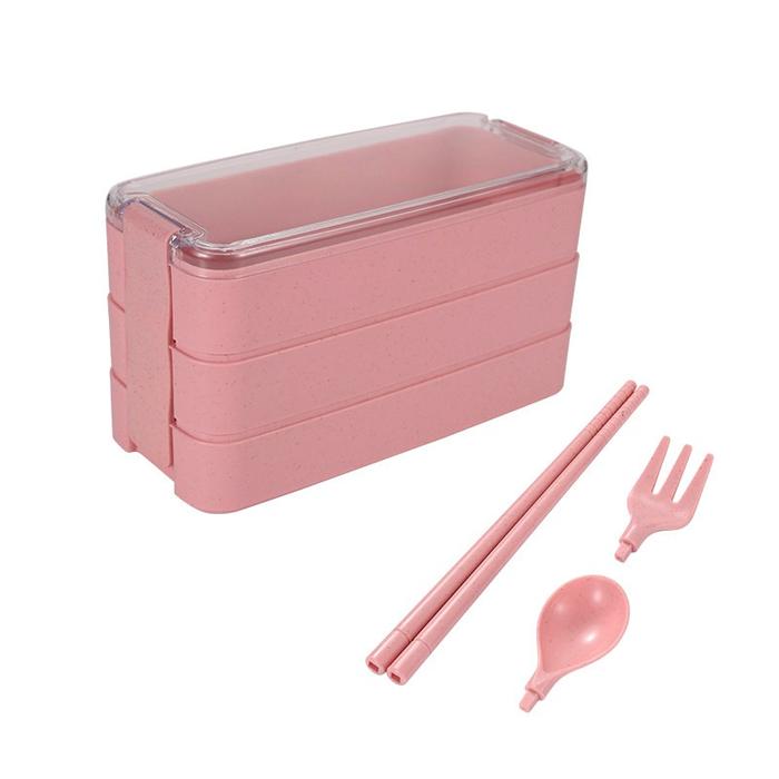 Gambar AVEN Kotak Makan Bekal 3 Susun Bahan Jerami+Sendok Garpu Lunch Box Set - Pink dari Aven Indonesia undefined Tokopedia