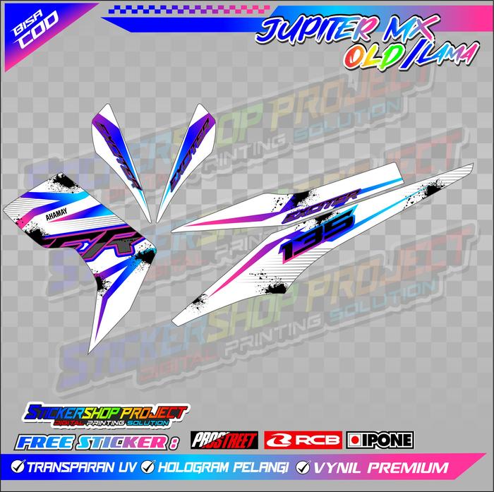 Gambar STRIPING VARIASI YAMAHA JUPITER MX OLD / STICKER MOTOR JUPITER MX OLD - PUTIH RAINBOW, HOLOGRAM dari Petrok Striping undefined Tokopedia