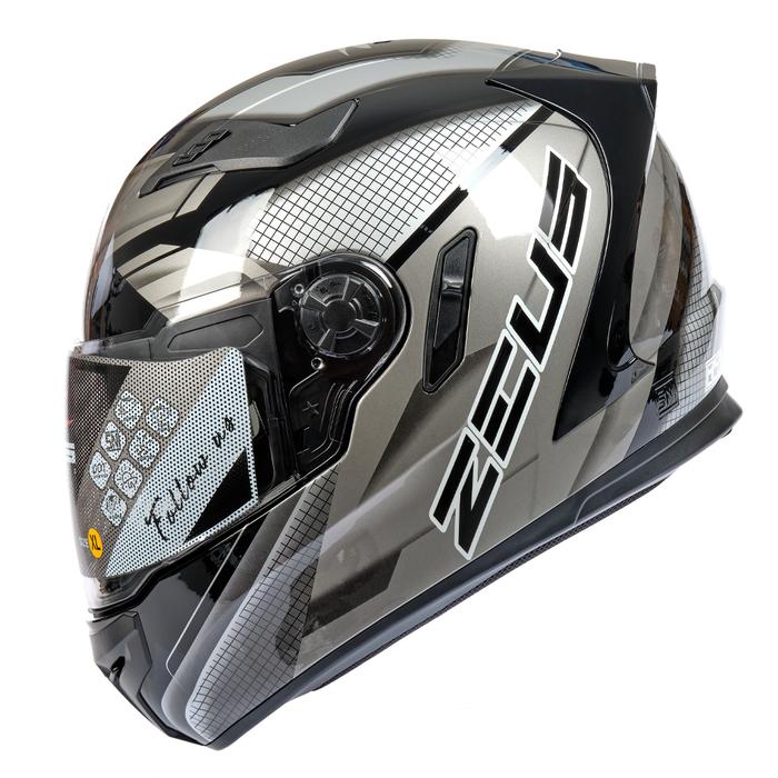 Promo ZEUS ZS 813 BLACK AN37 SIL GLOSSY FULL FACE DOUBLE VISOR