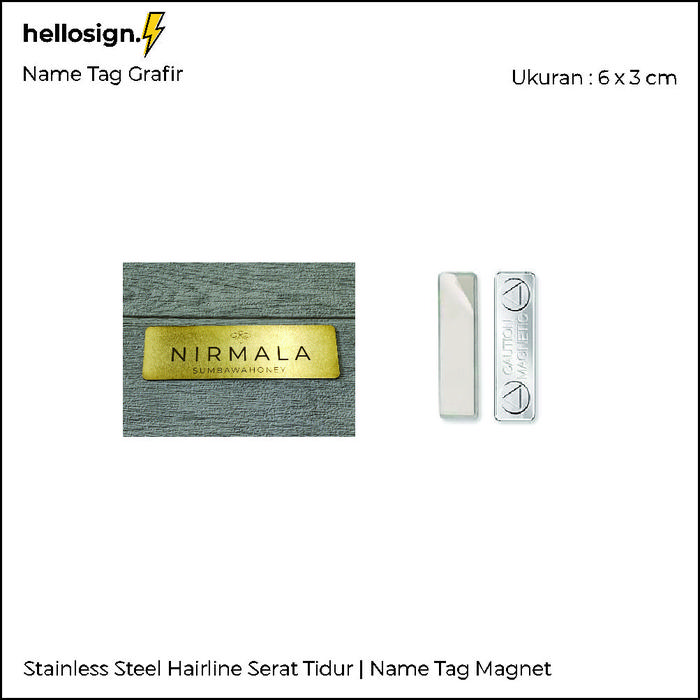 Gambar Custom Name Tag Stainless Steel | Name Tag Dada Grafir - Grafir + Magnet dari hellosign. undefined Tokopedia