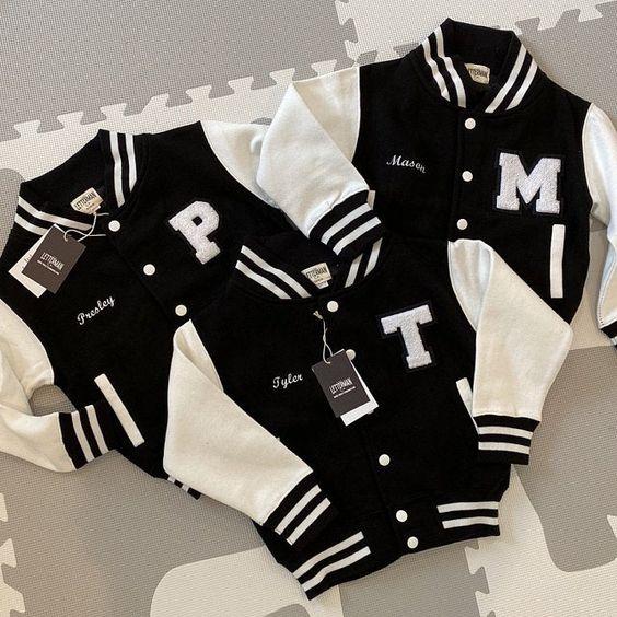 Gambar jaket baseball premium inisial anak 2-18 custom nama - 2, hitam putih dari gudangbigsize undefined Tokopedia