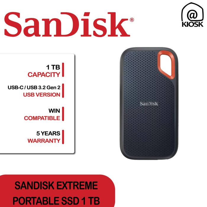 Gambar SanDisk Extreme Portable SSD E61 1TB / External SSD / up to 1050 MB/s - Black dari @kiosk undefined Tokopedia