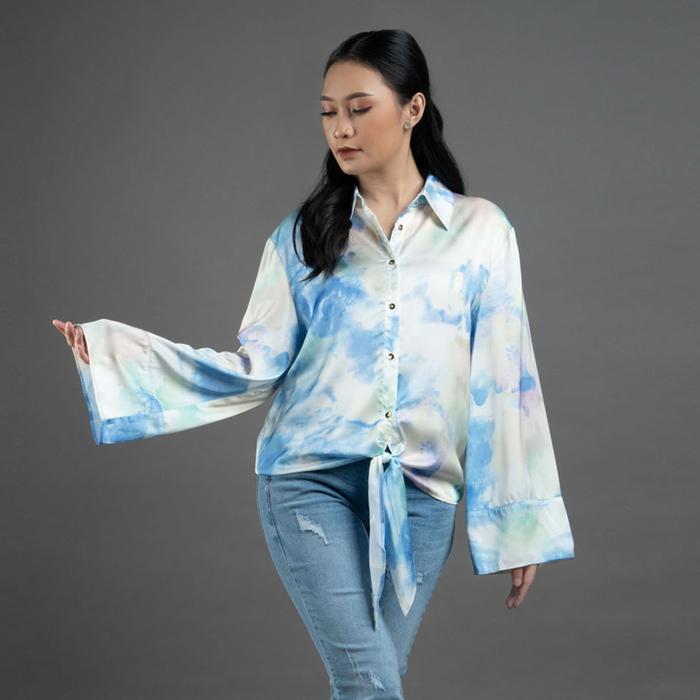 Gambar URBAN&CO Fashion Printed Shirt With Knot - 422011 - WHITE BLUE, S dari URBAN&CO OFFICIAL undefined Tokopedia