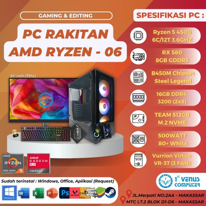 Gambar PC RAKITAN KOMPUTER AMD RYZEN 06 (GAMING & EDITING) /PC GAMING RYZEN 5 dari Venus Komputer Makassar undefined Tokopedia