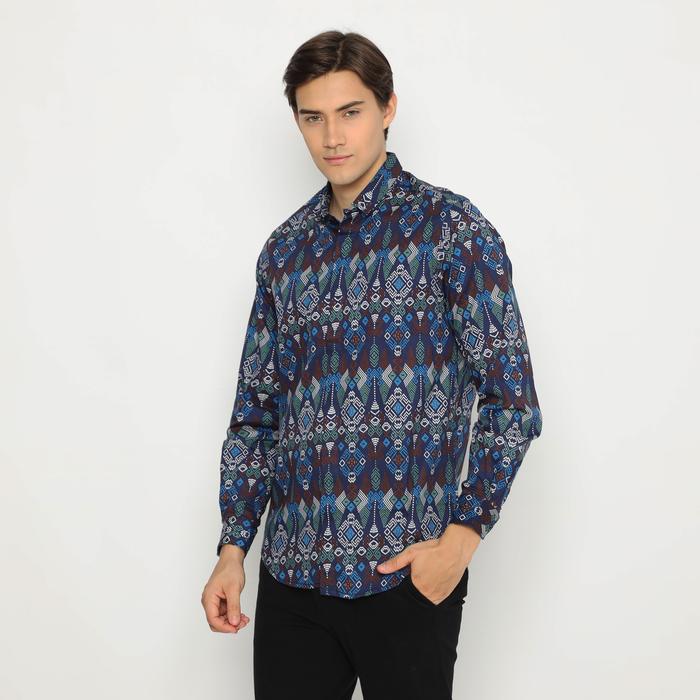 Gambar Kemeja Batik Pria Lengan Panjang Long Batik Torpedo Navy Slimfit Murah - Biru, M dari NFZ WEAR undefined Tokopedia