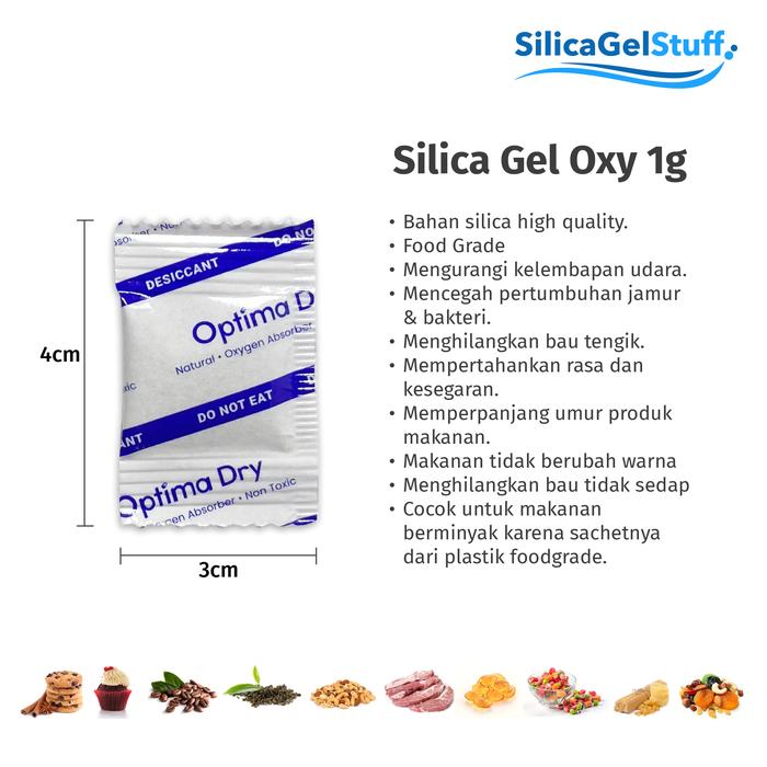 Gambar SILICA GEL OXY SACHET PLASTIK UNTUK MAKANAN BERMINYAK / BASAH - 1 GRAM 100 PCS dari Silicagelstuff undefined Tokopedia