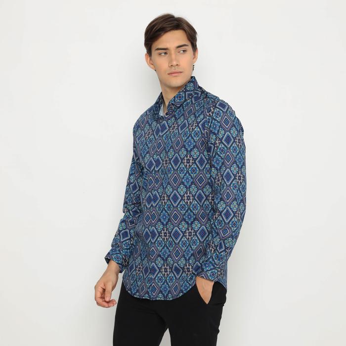Gambar 4543 Kemeja Pria Batik Navy Panjang - Biru, XL dari NFZ WEAR undefined Tokopedia