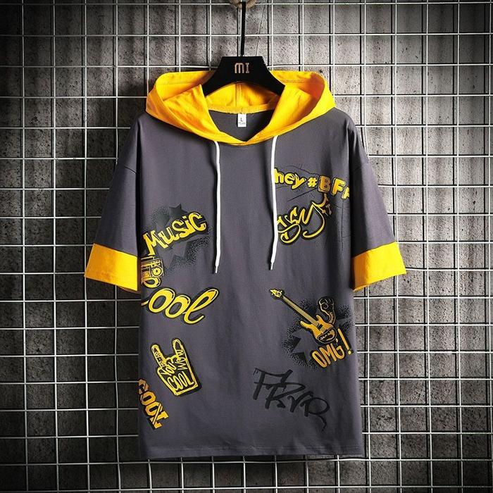 Gambar Sweater Hoodie Kaos Pria Music Lengan Pendek Hodie Cowok Premium - Abu tua dari queenlabell undefined Tokopedia