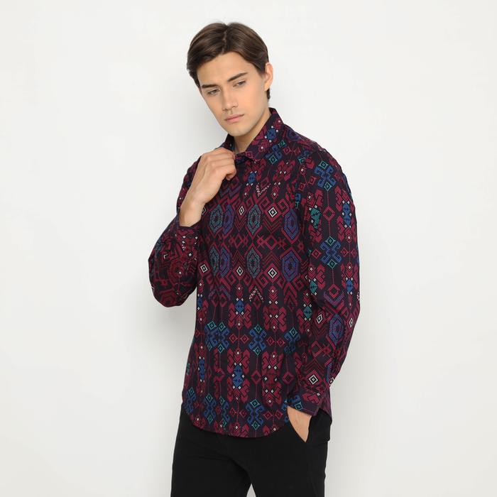Gambar Kemeja Batik Pria Lengan Panjang Ungu Kasual Murah Songket - Ungu, M dari NFZ WEAR undefined Tokopedia