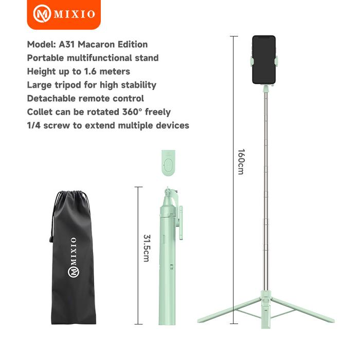 Gambar MIXIO A31 MACARON EDITION Tongsis Bluetooth Selfie Stick Tripod 160CM - Matcha dari MIXIO undefined Tokopedia