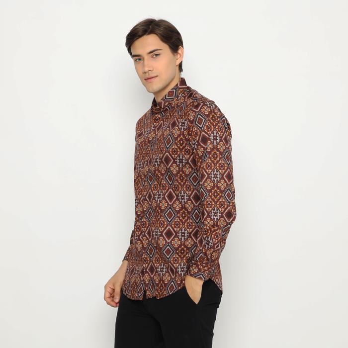 Gambar Baju Kemeja Pria Batik Lengan Panjang Diamond Kasual Murah Grosir - Cokelat, XL dari NFZ WEAR undefined Tokopedia