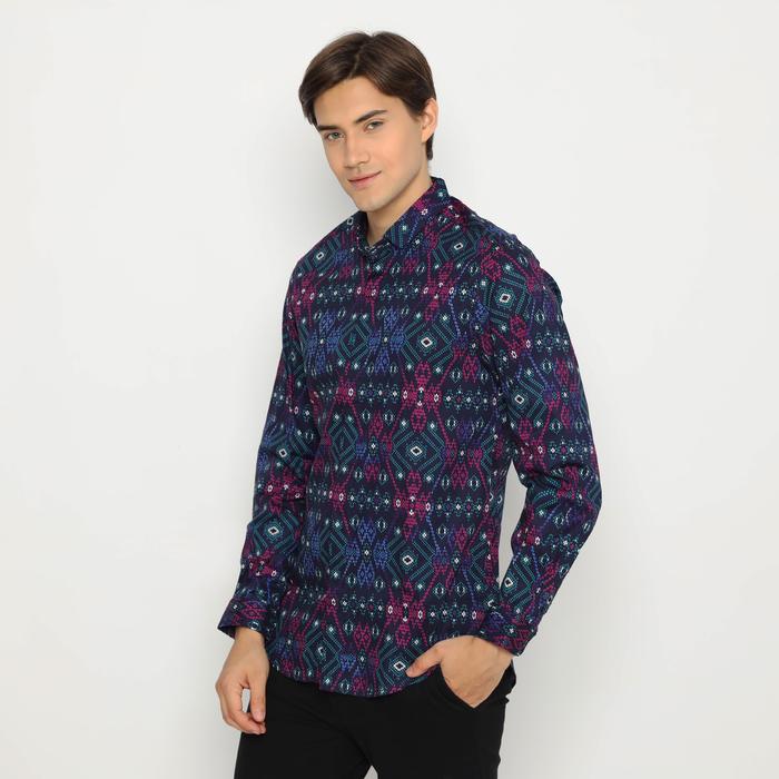 Gambar 6796 Kemeja Batik Pria Lengan Panjang Navy Long Batik Navy Songket - Biru, M dari NFZ WEAR undefined Tokopedia