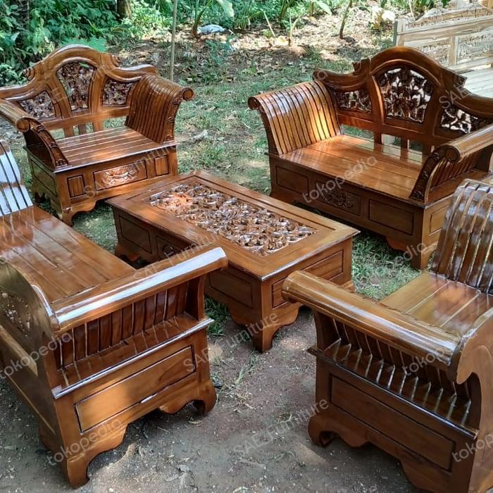 Gambar Set Sofa Meja Kursi Tamu Madura Kayu Jati Ukiran Mewah Keong - BELUM WARNA dari SAE Furniture Jepara_NEW undefined Tokopedia