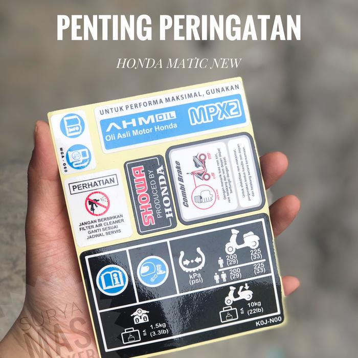 Jual stiker peringatan penting honda matic new baru set motor - Kota ...