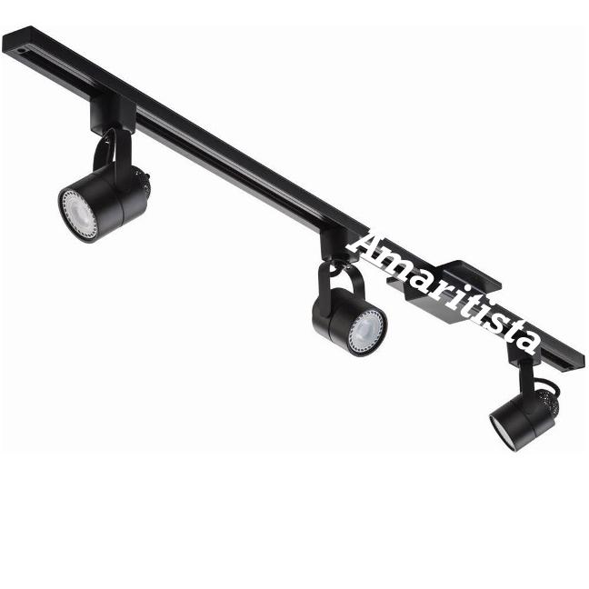 Gambar Paket Lampu Track Light LED Sorot 1 Set isi 3 + Rel 1 Meter Spotlight - Body Hitam, Kuning Warm dari Amaritista undefined Tokopedia