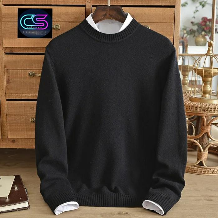 Gambar Sweater Pria O-Neck Polos Lengan Panjang Cotton Rajut Halus Premium - Hitam, S dari clothes clas undefined Tokopedia