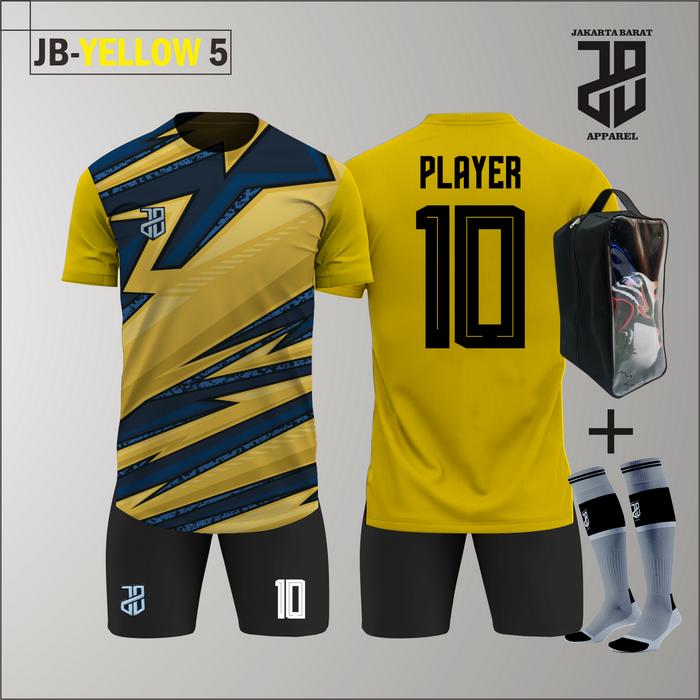 Gambar JB YELLOW 5 - Baju Bola Stelan Futsal Jersey Olahraga Kuning Murah - BAJU+CLN+KK+TAS, 4XL dari jbapparel13 undefined Tokopedia