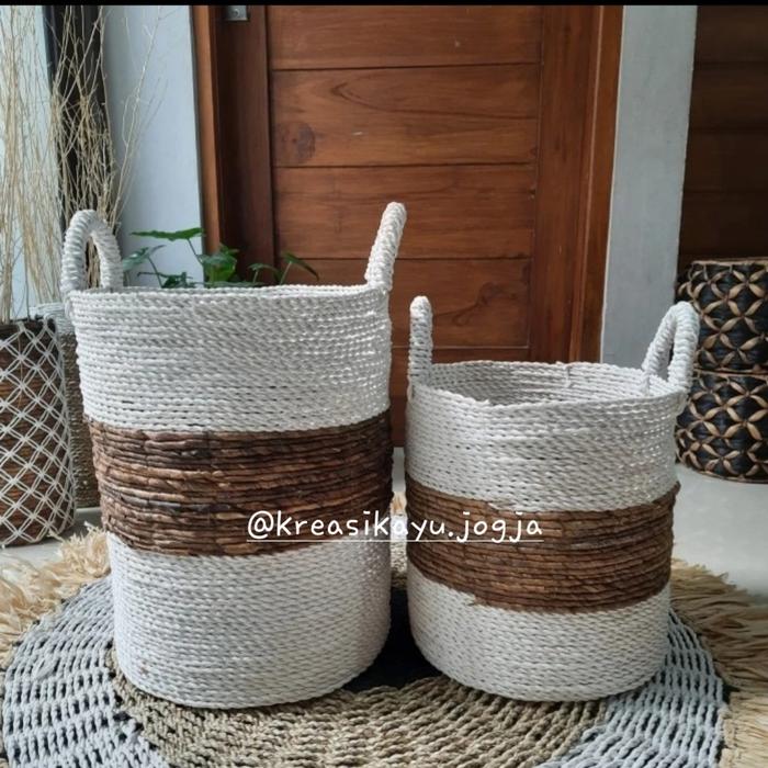 Gambar Keranjang/Basket Laundry/Baju Kotor/Cover Pot Anyaman Seagrass. - Banana putih, S dari kreasikayu undefined Tokopedia