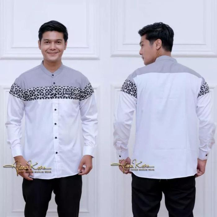 Gambar ATASAN BAJU KOKO YUDHISTIRA LENGAN PANJANG KOMBINASI BATIK JUMBO - Putih, M dari Aneka Batik Modern undefined Tokopedia