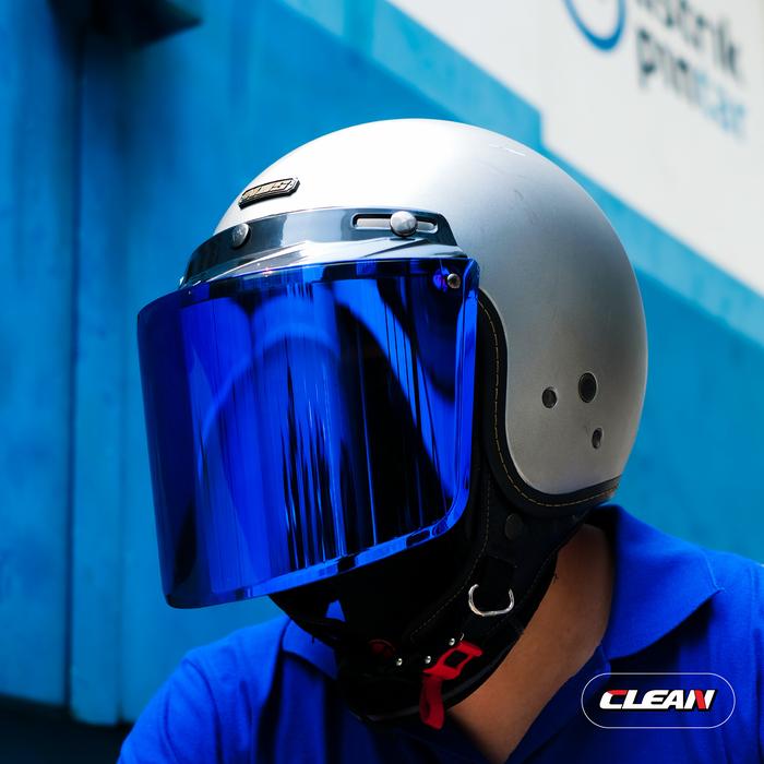 Gambar CLEAN (No.46) Kaca Helm Bogo / Retro Flat / Datar Iridium - Revo Blue dari GMA Product Series Kota Administrasi Jakarta Barat Tokopedia