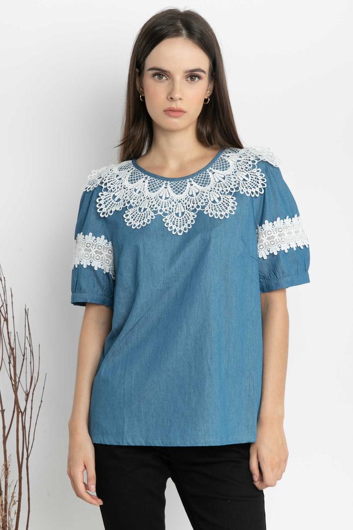 Gambar *Ready Stok* SISTER'S - Atasan Katun Denim Y8748 (ZE) - Biru Muda, M dari Sisters Fashion Group undefined Tokopedia