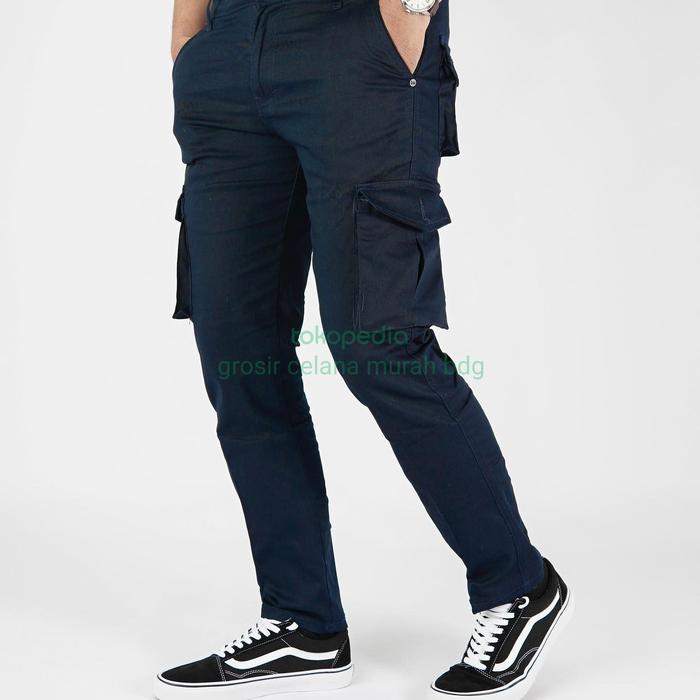 Gambar CELANA CARGO / PDL PANJANG SLIM FIT JUMBO - Navy, 42 dari klikmurahbdg undefined Tokopedia
