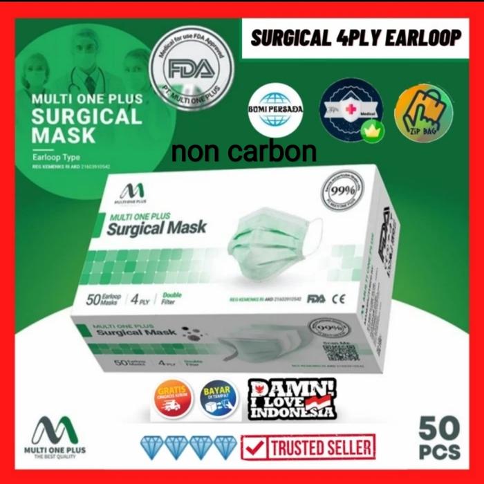 Gambar Masker 4 ply Premium Carbon Multi One Plus 4ply medis kemenkes 50pcs - Mop earlop 4ply dari Zipbag undefined Tokopedia