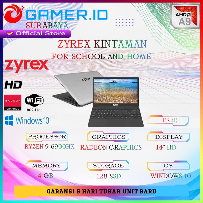 Gambar Laptop Pelajar Zyrex Kintaman AMD A9 9400 4GB 128SSD W10 2Year - NON PAKET, 128GB/BLACK dari Gamer ID Surabaya undefined Tokopedia
