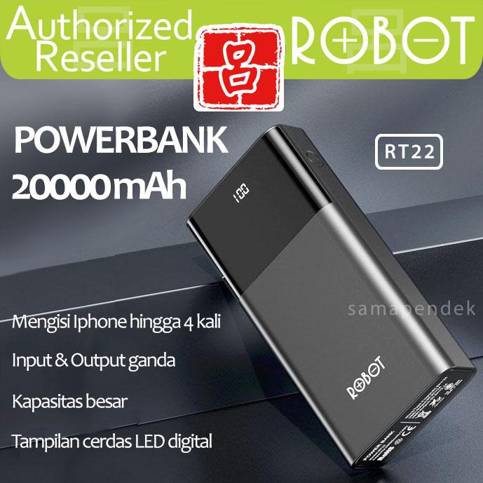 Gambar PowerBank ROBOT RT22 20000mAh Dual Port Input & Output Digital Led - Robot RT22 dari SamaPendek undefined Tokopedia