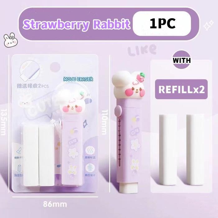 Gambar Retractable cute eraser Korea style penghapus pensil bentuk pen shape - Purple Bunny dari Lilbil Toys 2 undefined Tokopedia