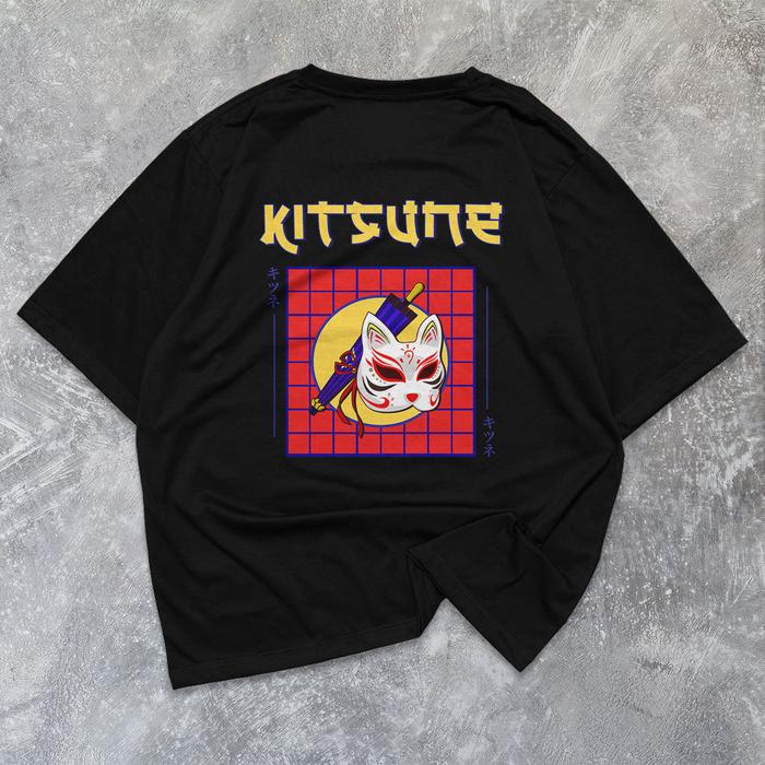 Gambar Kaos Oversize Kitsune RirRus T-Shirt Cowok Premium Kaos BigSize - Hitam, S dari RisRus Official undefined Tokopedia