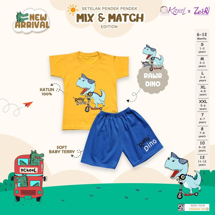 Gambar Kazel Setelan Pendek 6 Bulan - 12 Tahun Motif Anak / Setelan Main Anak - RAWR DINO, 8 dari babycuteonlineshop undefined Tokopedia
