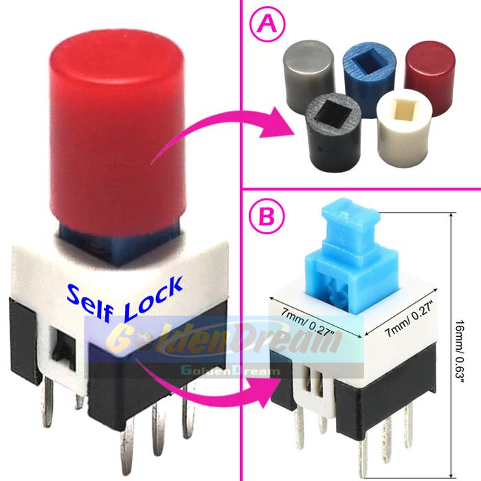 Gambar Self Locking Switch 7x7 mm 6 kaki Saklar Tekan On Off Interlocking - SAKLAR saja dari Toko Golden Dream undefined Tokopedia
