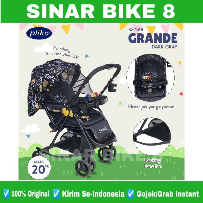 Gambar Baby Stroller PLIKO GRANDE BS 268 Kereta Dorong Bayi 2 Arah Bisa Ayun - Drak Grey  dari Toko Sepeda Sinar Bike 8 undefined Tokopedia