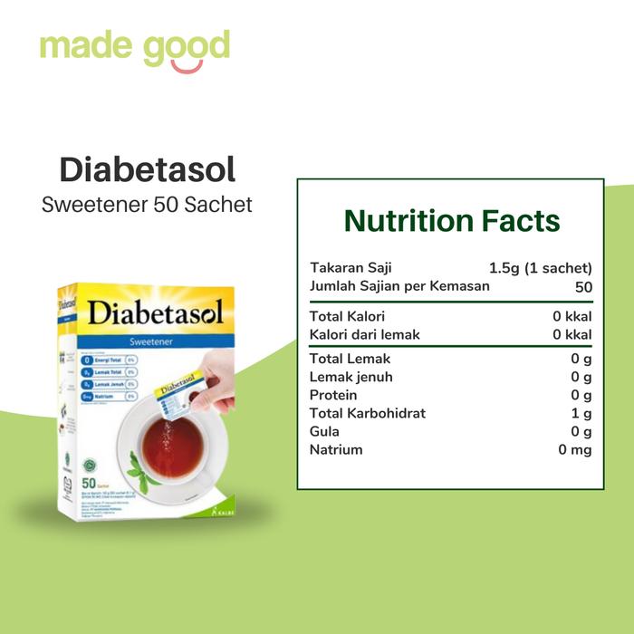Gambar Diabetasol Sweetener 50 100 sachet 0 Calorie Diet Friendly Keto Stevia - 50 Sachet dari Madegood Market undefined Tokopedia