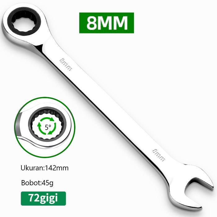 Gambar ISKU kunci ring pas rachet 8 10 12 13 14 17 18 19mm Besi tahan karat Bahan/ratchet wrench 72gigi/kunci ring pas bolak balik/kunci flexible kombinasi ratchet 8-19mm - 8 mm dari ISKU Tools Official Store undefined Tokopedia