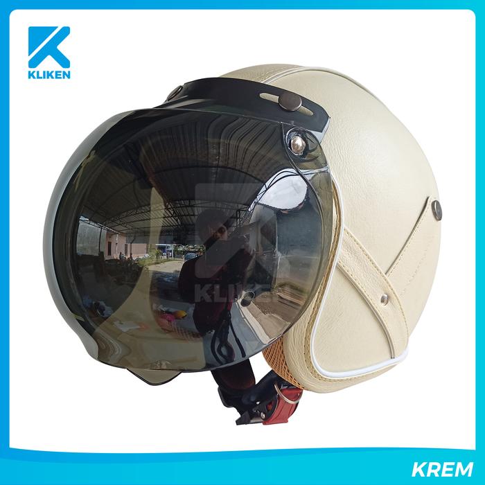 Gambar Helm Bogo Dewasa Full Leher Pres Kulit Dengan Kaca Cembung dari KLIKEN undefined Tokopedia