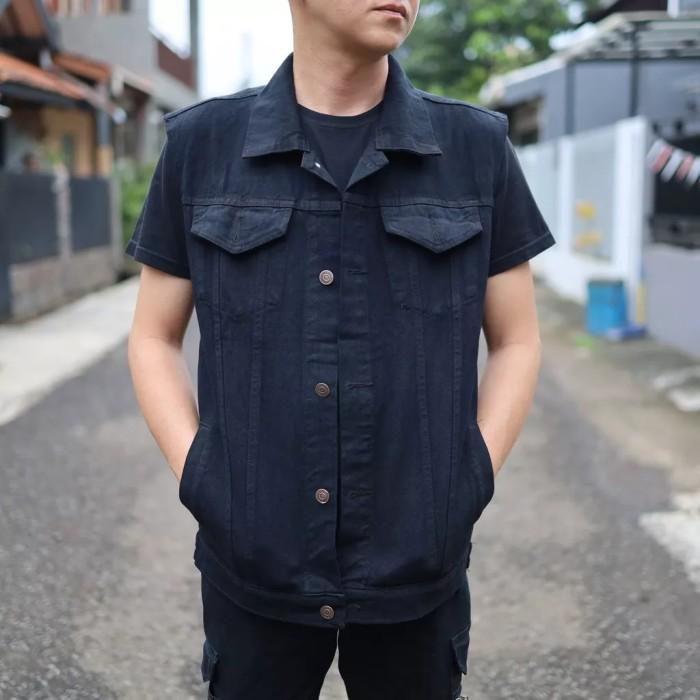 Denim 2xl Vest Jaket Rompi Jeans Pria Vest Denim Rompi Motor Hitam