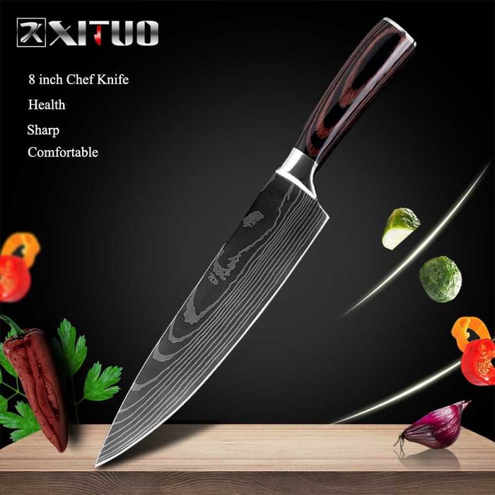 Gambar Pisau Dapur Chef Damascus Pattern -8 Inci Chef Knife-Silver - 8Inch Chefknife dari Toko Berdua18 undefined Tokopedia