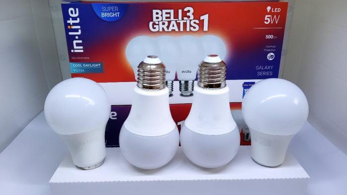 Gambar Led Bulb Paket Inlite In Lite 5W 7W 9W 12W 15W Watt 3 Free 1 PUTIH - 5Watt dari MitraLampu88 undefined Tokopedia