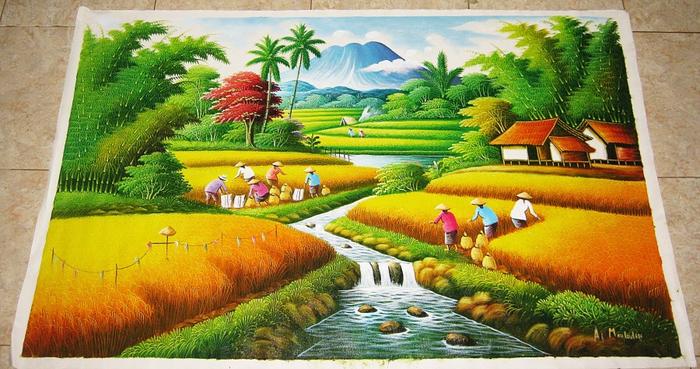 Gambar Lukisan Pemandangan Alam dan Gunung Merapi dari Bali Bagus Art undefined Tokopedia