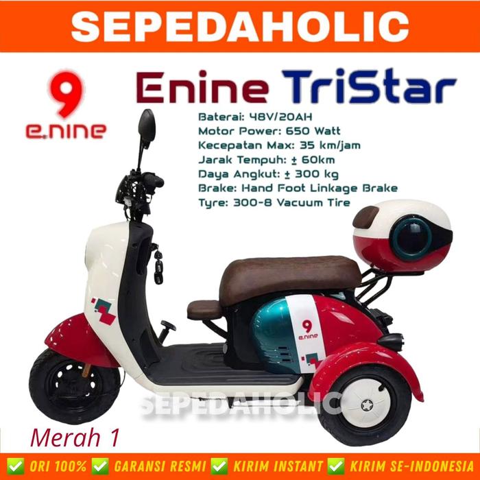 Gambar Sepeda Motor Listrik Roda 3 Tiga E NINE TRISTAR / TRI STAR 650 Watt - Merah 1 dari Sepedaholic undefined Tokopedia