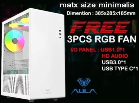 Gambar Casing PC AULA Transparant With USB C Front Panel Free 3FAN 12cm RGB - Putih dari Ide Komputer Malang undefined Tokopedia